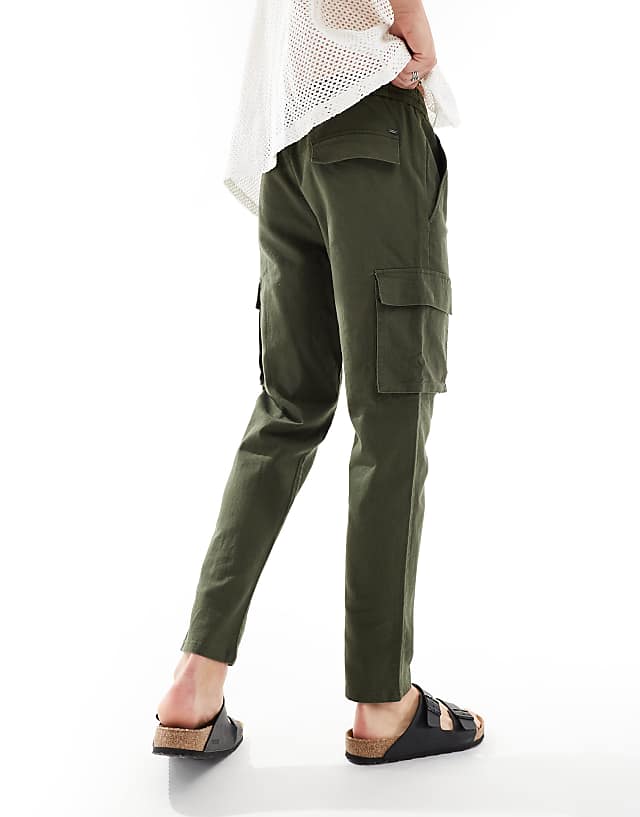 ONLY & SONS Linen Mix Tapered Fit Cargo In Khaki