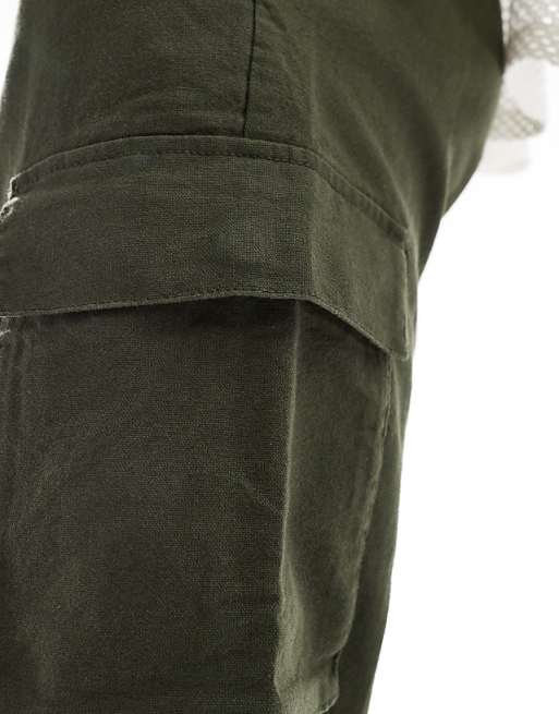 ONLY & SONS Linen Mix Tapered Fit Cargo In Khaki