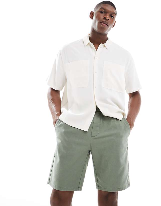 ONLY & SONS linen mix tie waist shorts dark sage