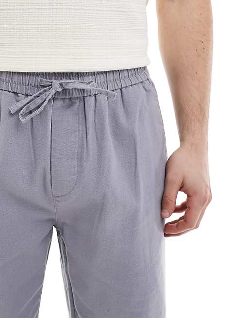 ONLY & SONS Loose Fit Linen Mix Trouser In Washed Grey