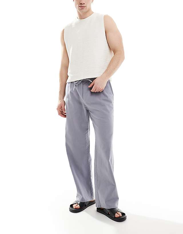 ONLY & SONS loose fit linen mix trouser in washed grey