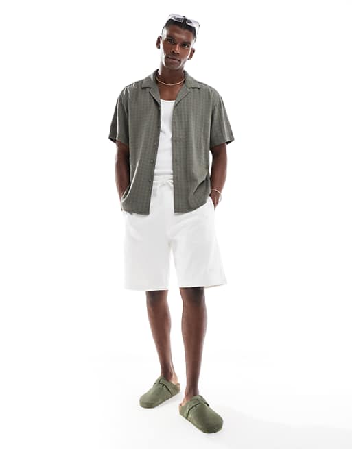 ONLY & SONS Short Sleeve Linen Textured Shirt In Khaki