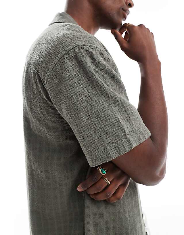 ONLY & SONS Short Sleeve Linen Textured Shirt In Khaki