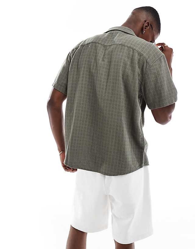 ONLY & SONS Short Sleeve Linen Textured Shirt In Khaki