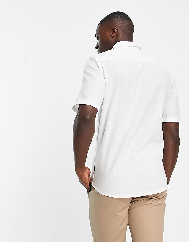 ONLY & SONS Short Sleeve Slim Fit Shirt In Linen Mix In White
