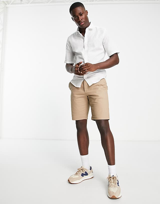 ONLY & SONS Short Sleeve Slim Fit Shirt In Linen Mix In White
