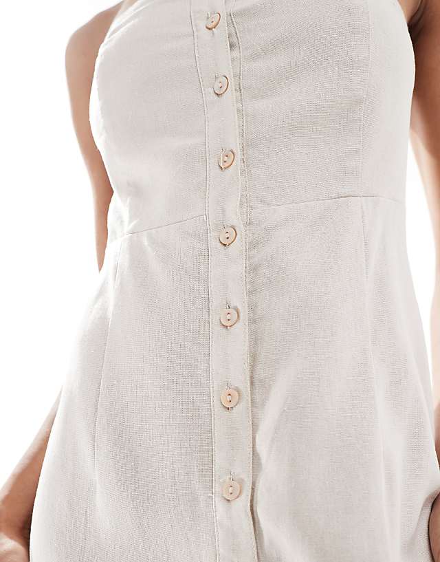 ONLY Tall Linen Mix Bandeau Midi Dress In Stone
