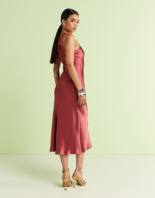 & Other Stories Bias Cut Satin Midi Dress In Pomegranate Pink