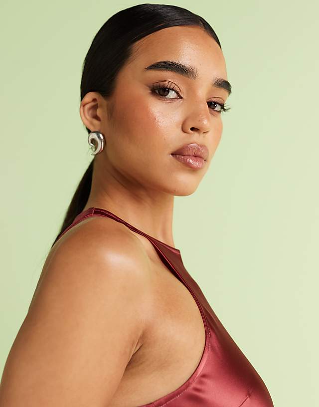 & Other Stories Bias Cut Satin Midi Dress In Pomegranate Pink