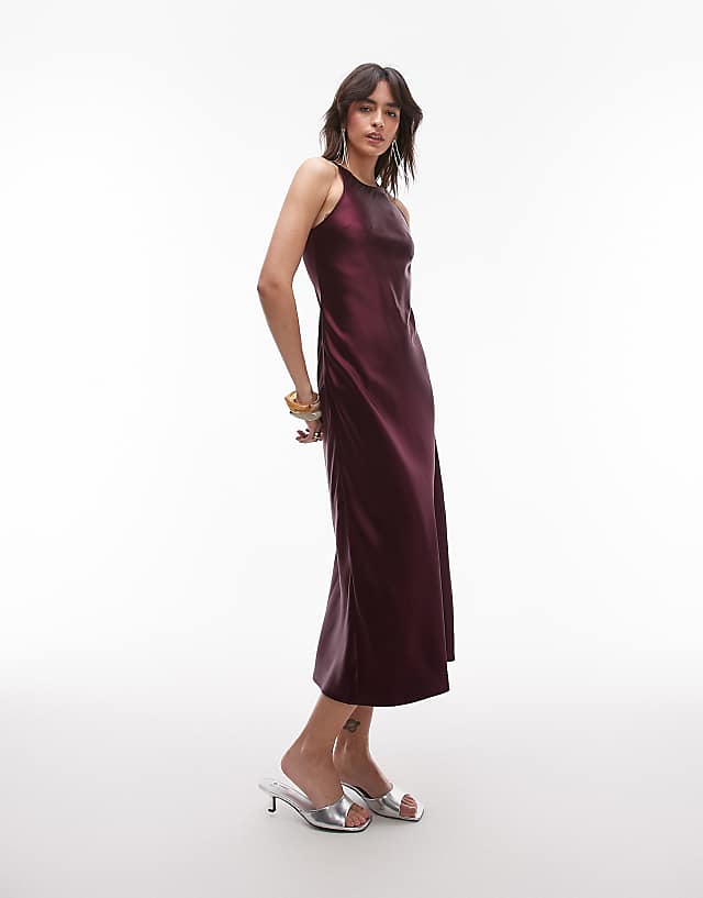 & Other Stories Bias Cut Satin Midi Dress In Purple Berry