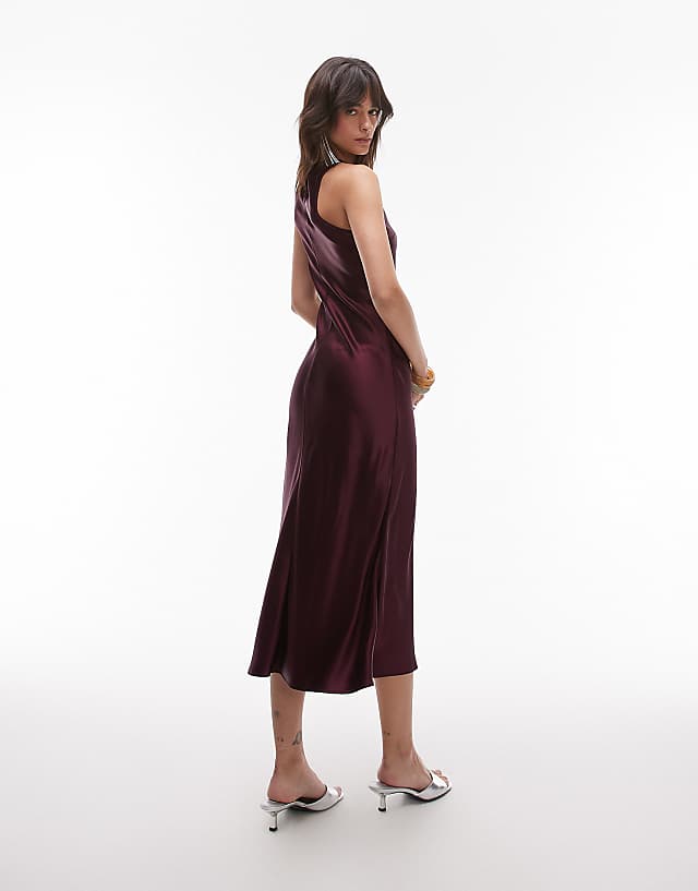 & Other Stories Bias Cut Satin Midi Dress In Purple Berry