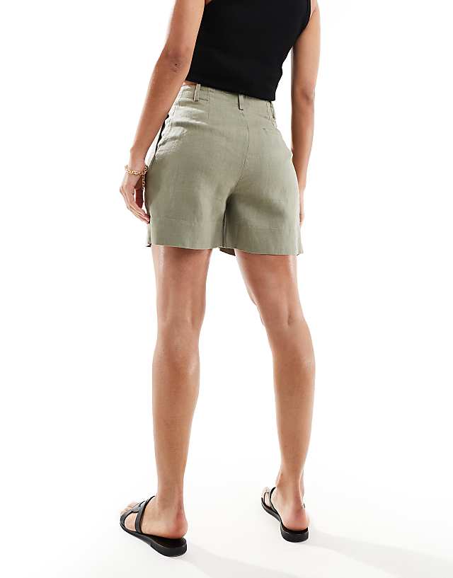 & Other Stories Co-ord Linen High Waist Shorts In Khaki Exclusive To ASOS
