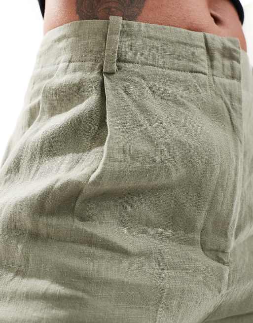& Other Stories Co-ord Linen High Waist Shorts In Khaki Exclusive To ASOS