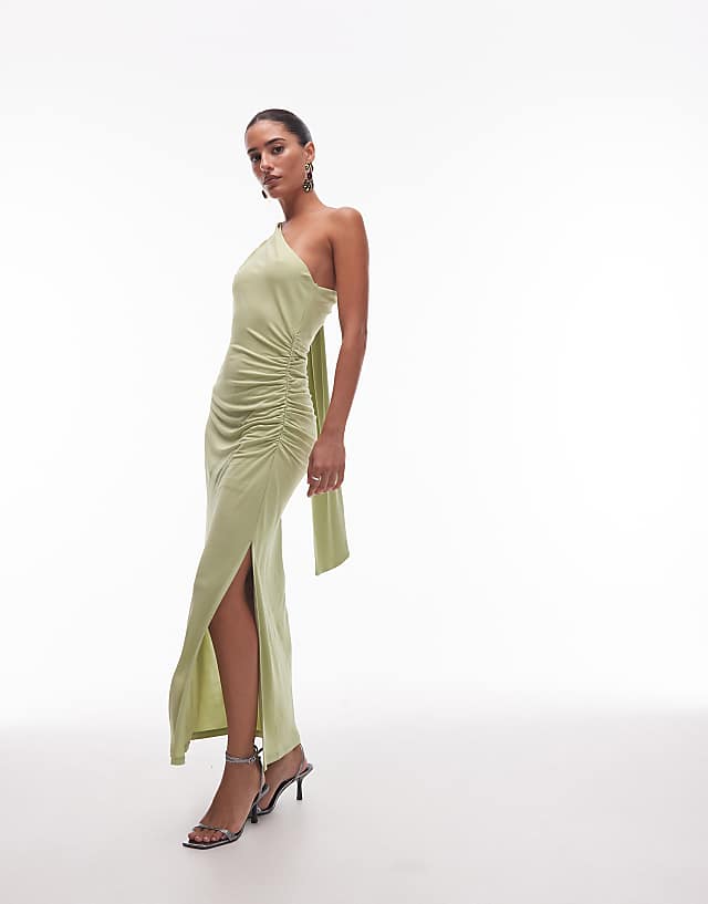 & Other Stories one shoulder midi dress with drape detail in green