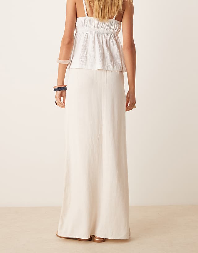 Pimkie Contains Linen Tie Waist Maxi Skirt In Cream