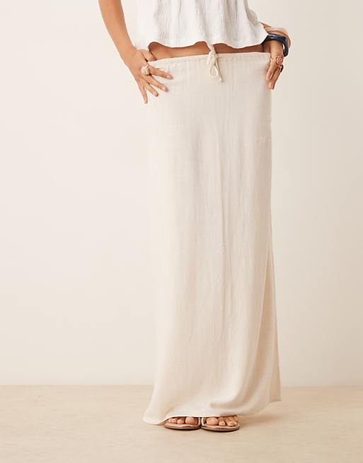 Pimkie Contains Linen Tie Waist Maxi Skirt In Cream