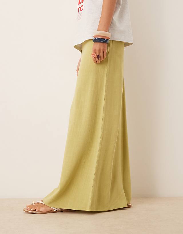 Pimkie Contains Linen Tie Waist Maxi Skirt In Lime