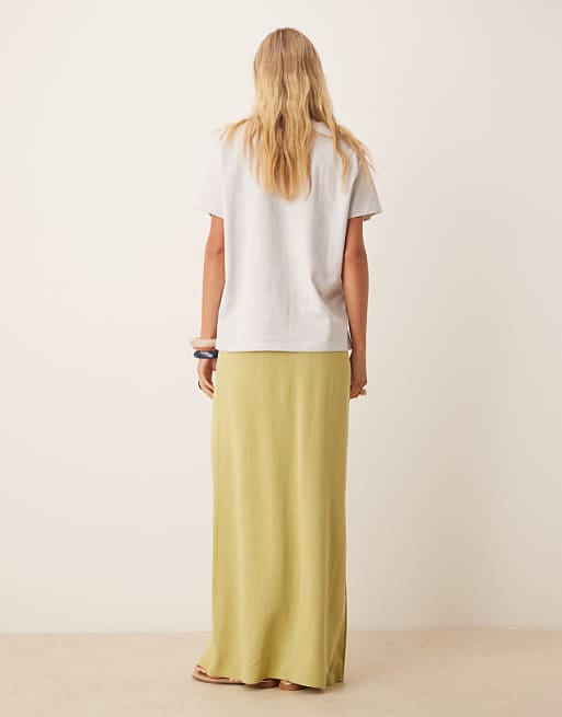 Pimkie Contains Linen Tie Waist Maxi Skirt In Lime