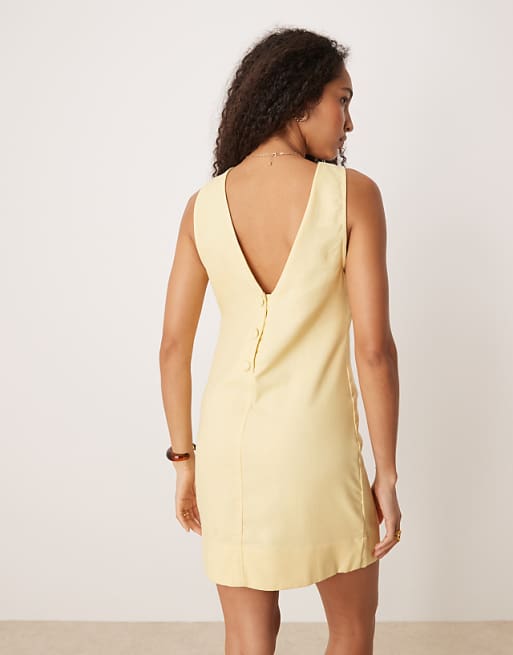 Pimkie Linen Blend Sleeveless Mini Dress In Butter Yellow