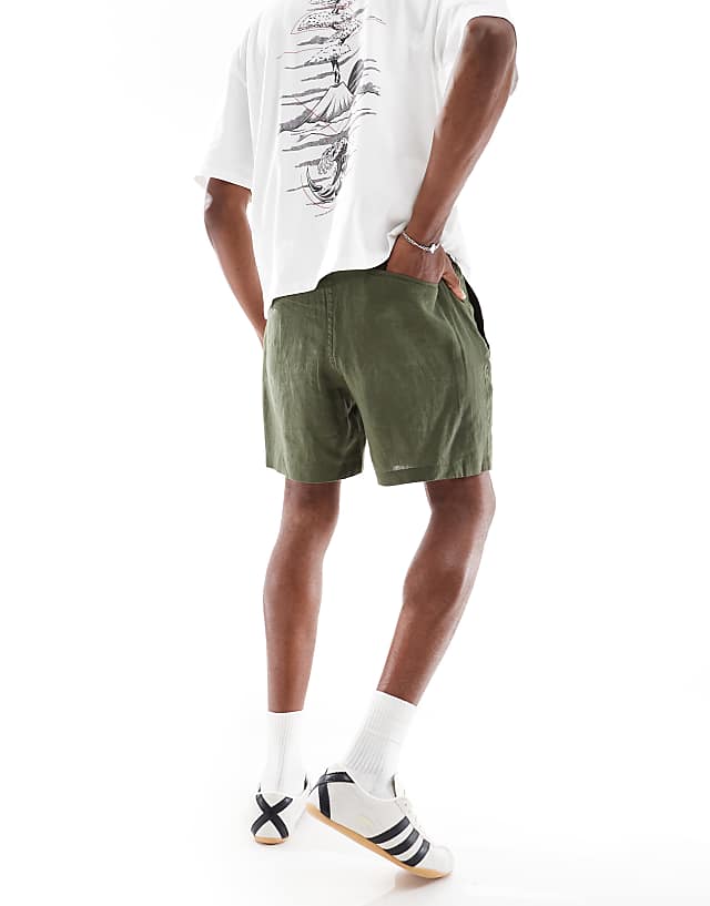 Polo Ralph Lauren Prepsters Icon Logo Linen Shorts In Olive Green