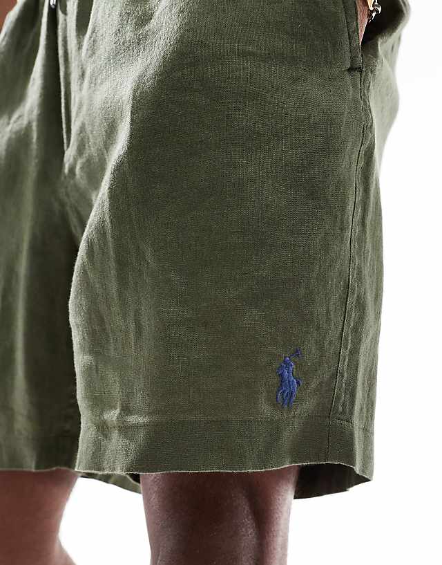Polo Ralph Lauren Prepsters Icon Logo Linen Shorts In Olive Green