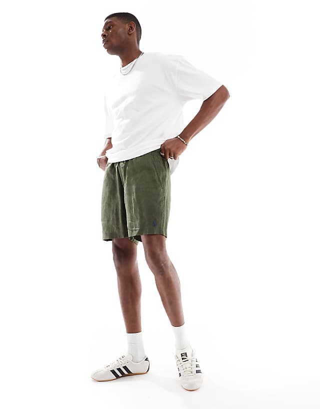 Polo Ralph Lauren Prepsters icon logo linen shorts in olive green