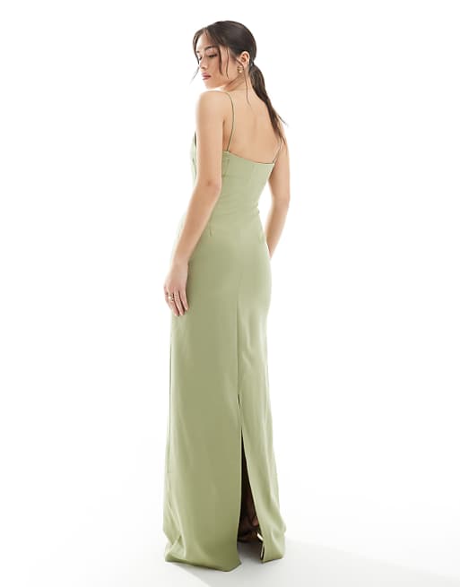 Pretty Lavish Bridesmaid Crepe Cami Maxi Dress In Olive