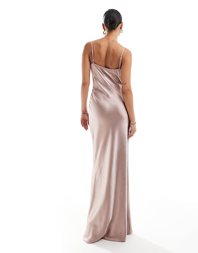 Pretty Lavish Bridesmaid Keisha Satin Cowl Neck Maxi Dress In Amethyst