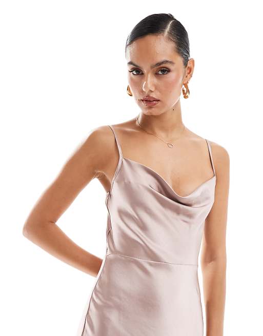 Pretty Lavish Bridesmaid Keisha Satin Cowl Neck Maxi Dress In Amethyst