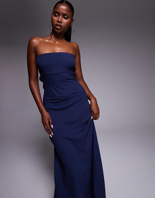 Princess Polly Contains Linen Bandeau Shirred Back Cut Out Detail Maxi Dress In Navy