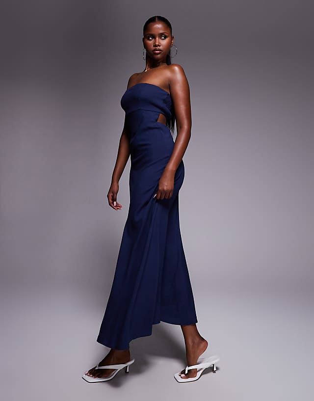 Princess Polly contains linen bandeau shirred back cut out detail maxi dress in navy