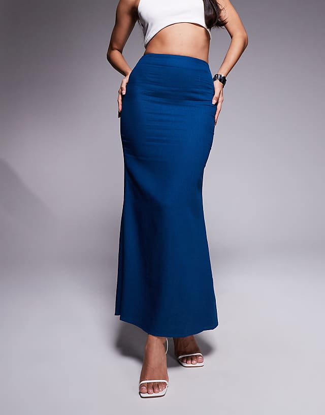 Princess Polly Linen Blend Fishtail Maxi Skirt In Navy