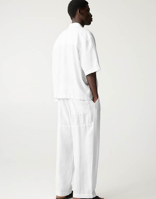 Pull&Bear 100% Linen Boxy Fit Shirt In Off White