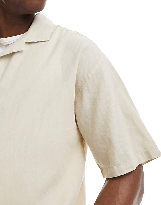 Pull&Bear Linen Blend Short Sleeve Shirt In Beige
