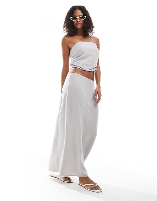 Pull&Bear Linen Look Maxi Skirt Co-ord In Stone