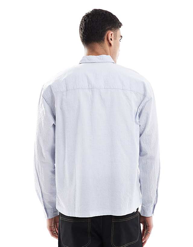 Pull&Bear Long Sleeved Textured Checked Shirt In Grey