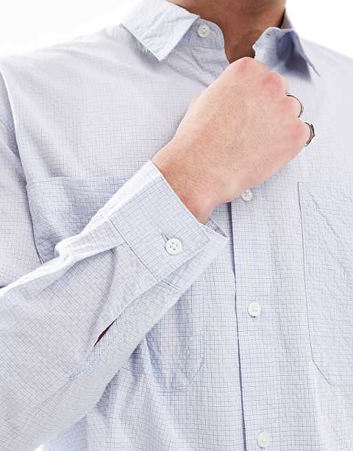 Pull&Bear Long Sleeved Textured Checked Shirt In Grey