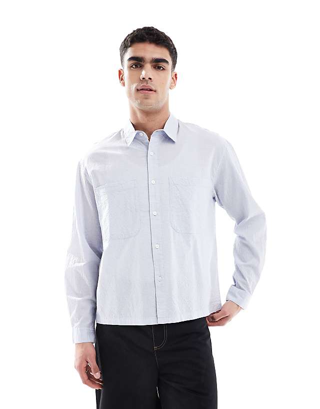Pull&Bear long sleeved textured checked shirt in grey