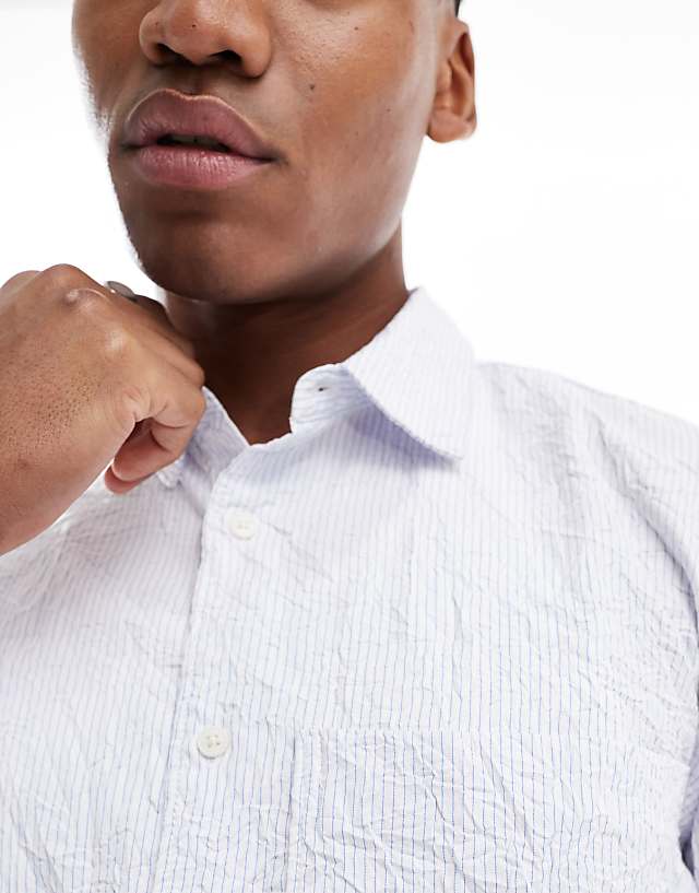 Pull&Bear Long Sleeved Textured Striped Shirt In Grey