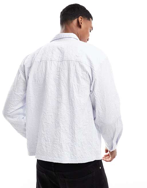 Pull&Bear Long Sleeved Textured Striped Shirt In Grey