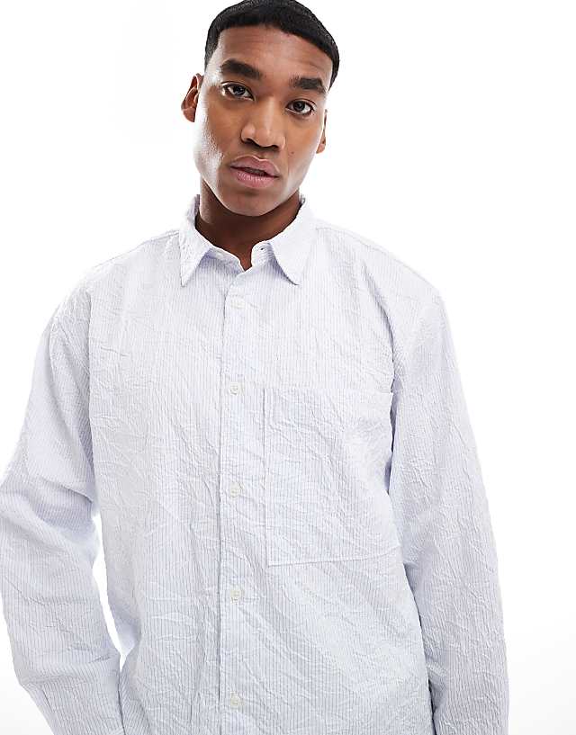 Pull&Bear Long Sleeved Textured Striped Shirt In Grey