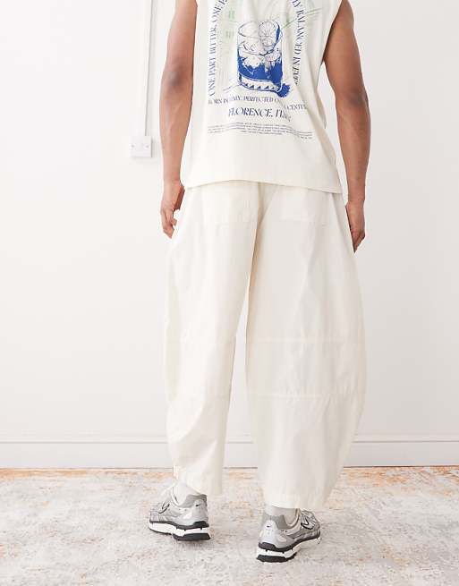 Reclaimed Vintage Baggy Barrel Leg Cargo Trousers In Ecru