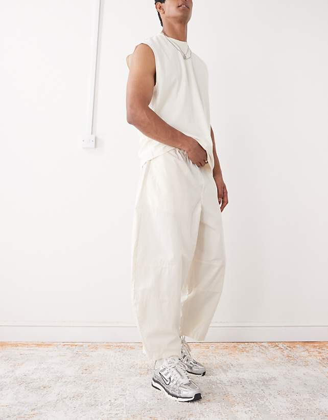 Reclaimed Vintage Baggy Barrel Leg Cargo Trousers In Ecru