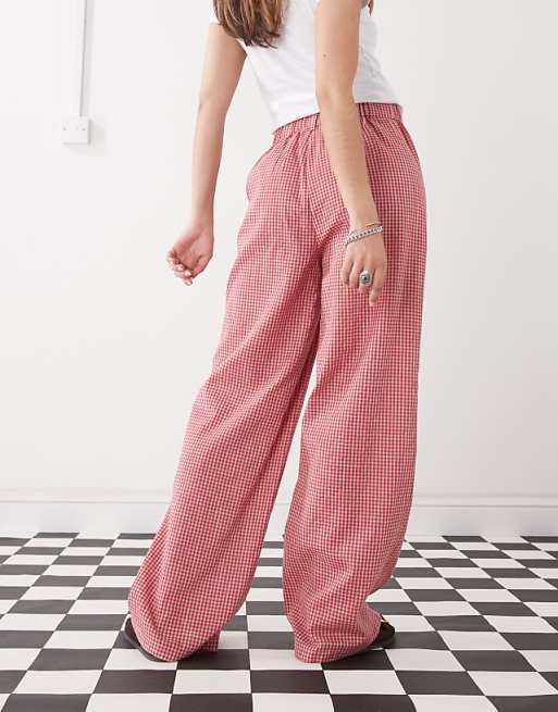 Reclaimed Vintage Baggy Tailored Linen Look Trouser In Red Gingham