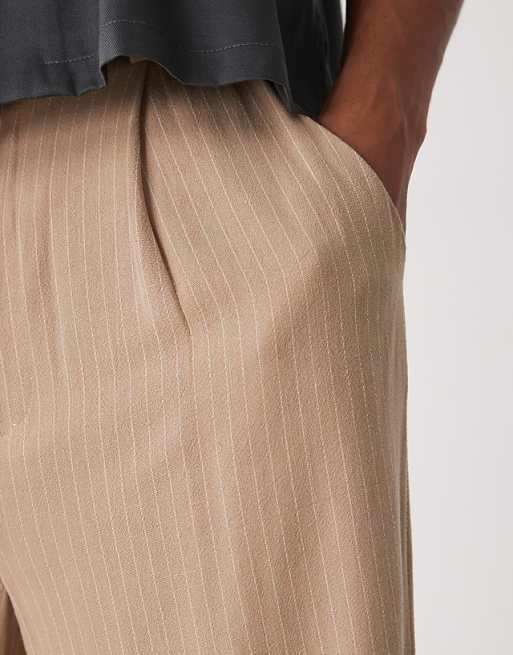 Reclaimed Vintage Baggy Tailored Trouser In Linen Stripe