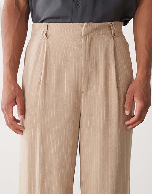 Reclaimed Vintage Baggy Tailored Trouser In Linen Stripe
