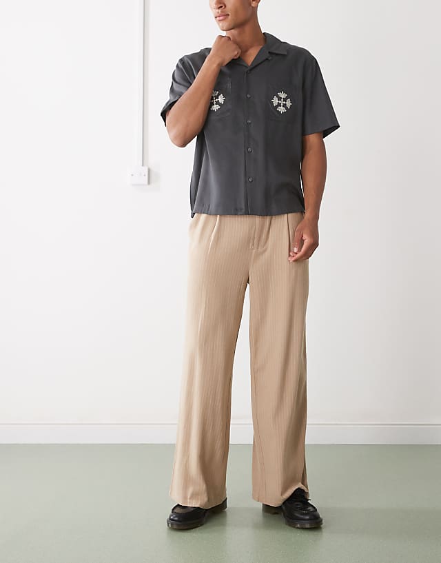 Reclaimed Vintage baggy tailored trouser in linen stripe
