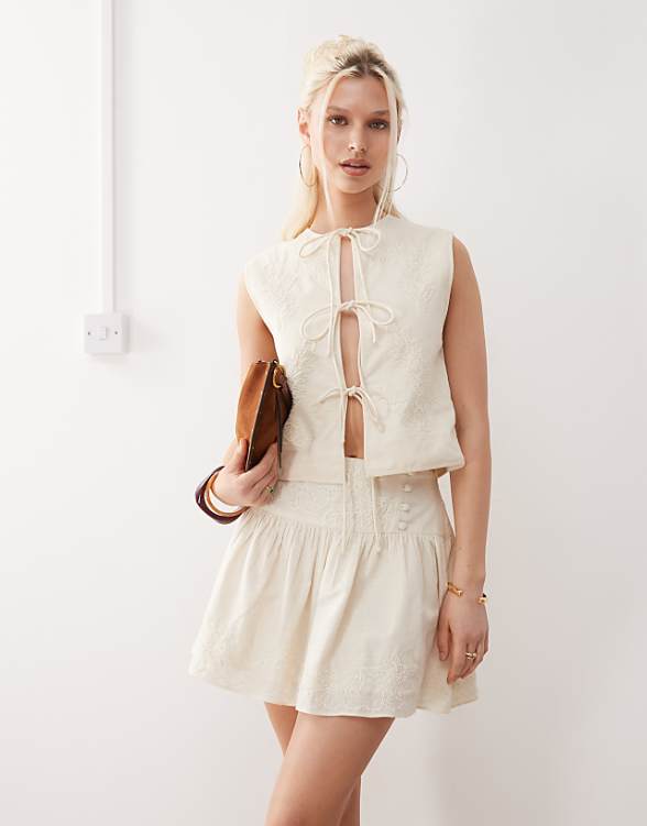 Reclaimed Vintage Limited Edition Co-ord And Scrunchie Set With Pearl Embroidery