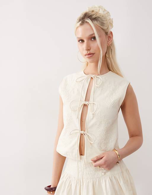 Reclaimed Vintage Limited Edition Co-ord And Scrunchie Set With Pearl Embroidery
