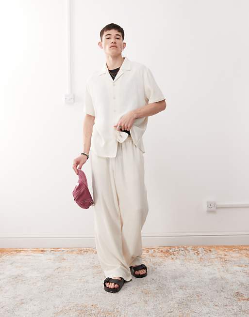 Reclaimed Vintage Oversized Linen Blend Shirt In Cream